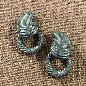 Vintage Jeff Lieb Blue Door Knocker Rhinestone Clip Earrings Designer Runway